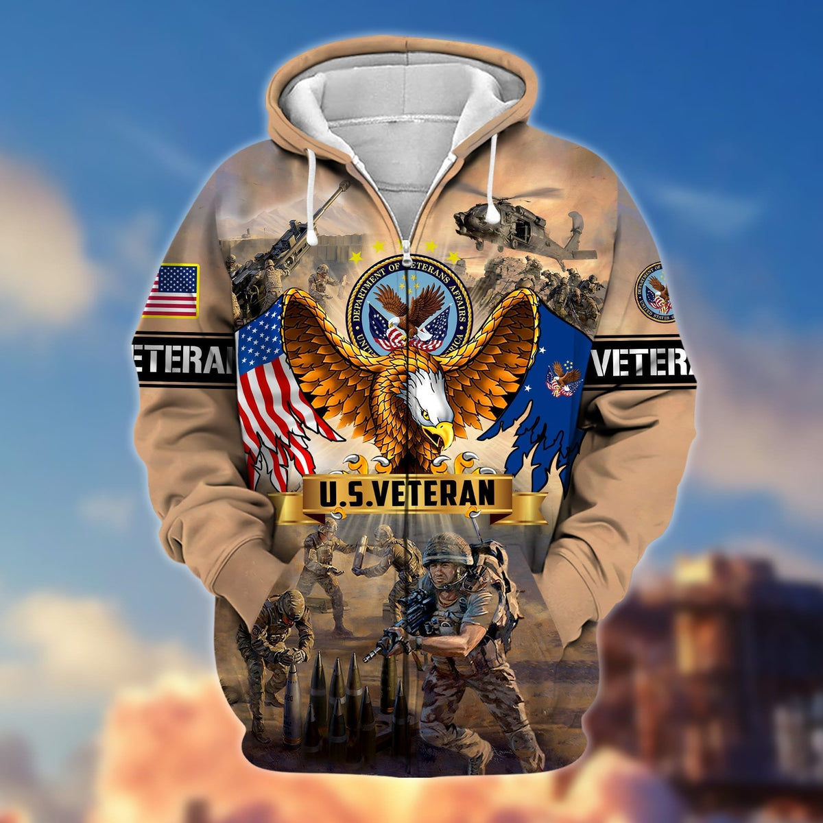 BJ Premium Land Of The Free US Veteran Zip Hoodie