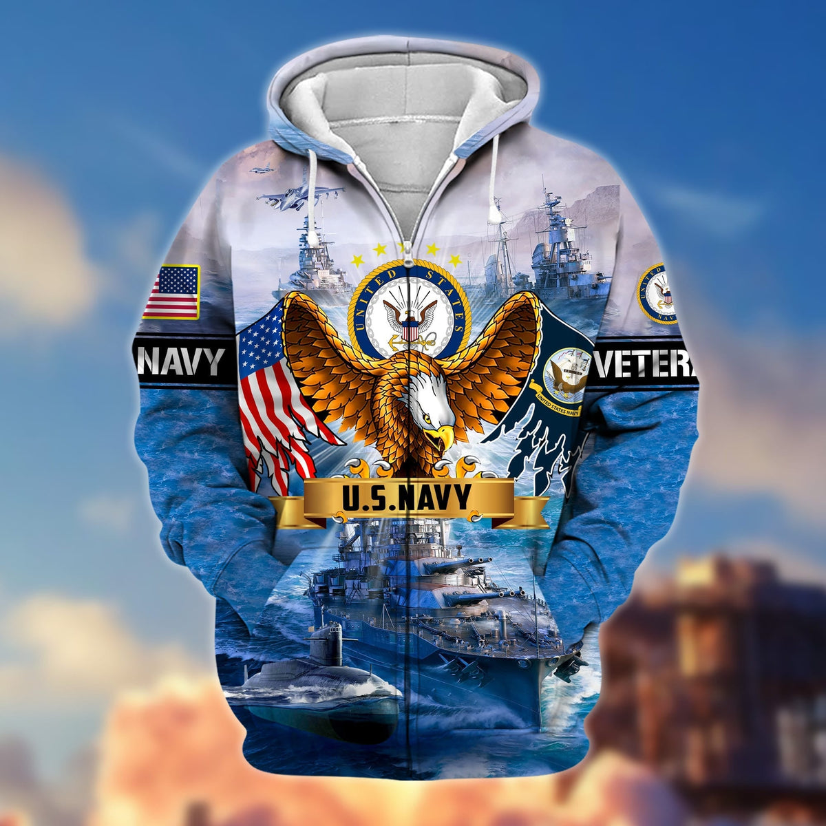 BJ Premium Land Of The Free US Veteran Zip Hoodie