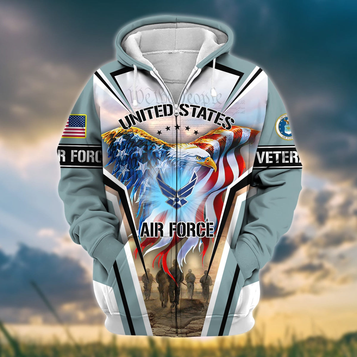 BJ Premium Honoring All Who Served US Veteran Zip Hoodie