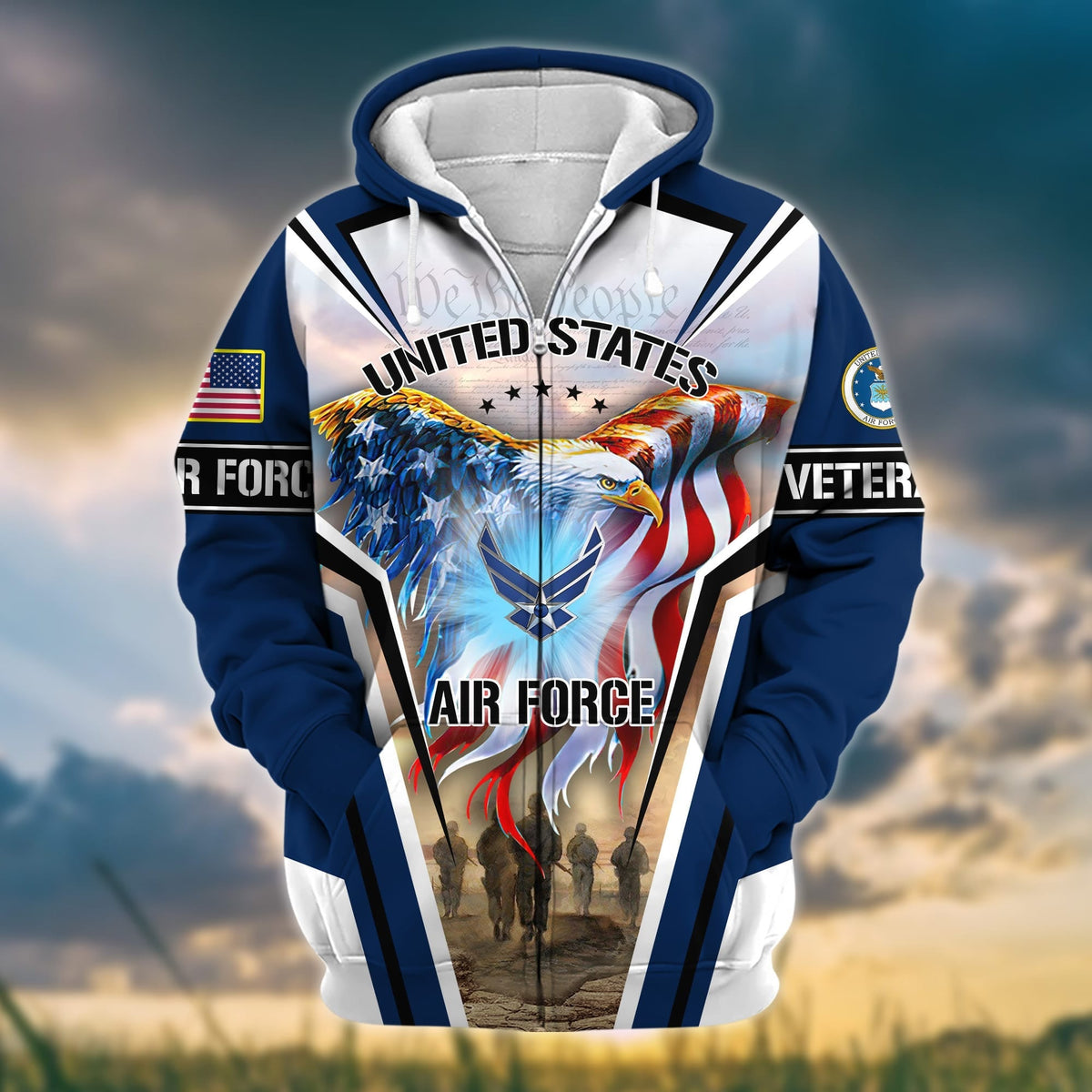 BJ Premium Honoring All Who Served US Veteran Zip Hoodie