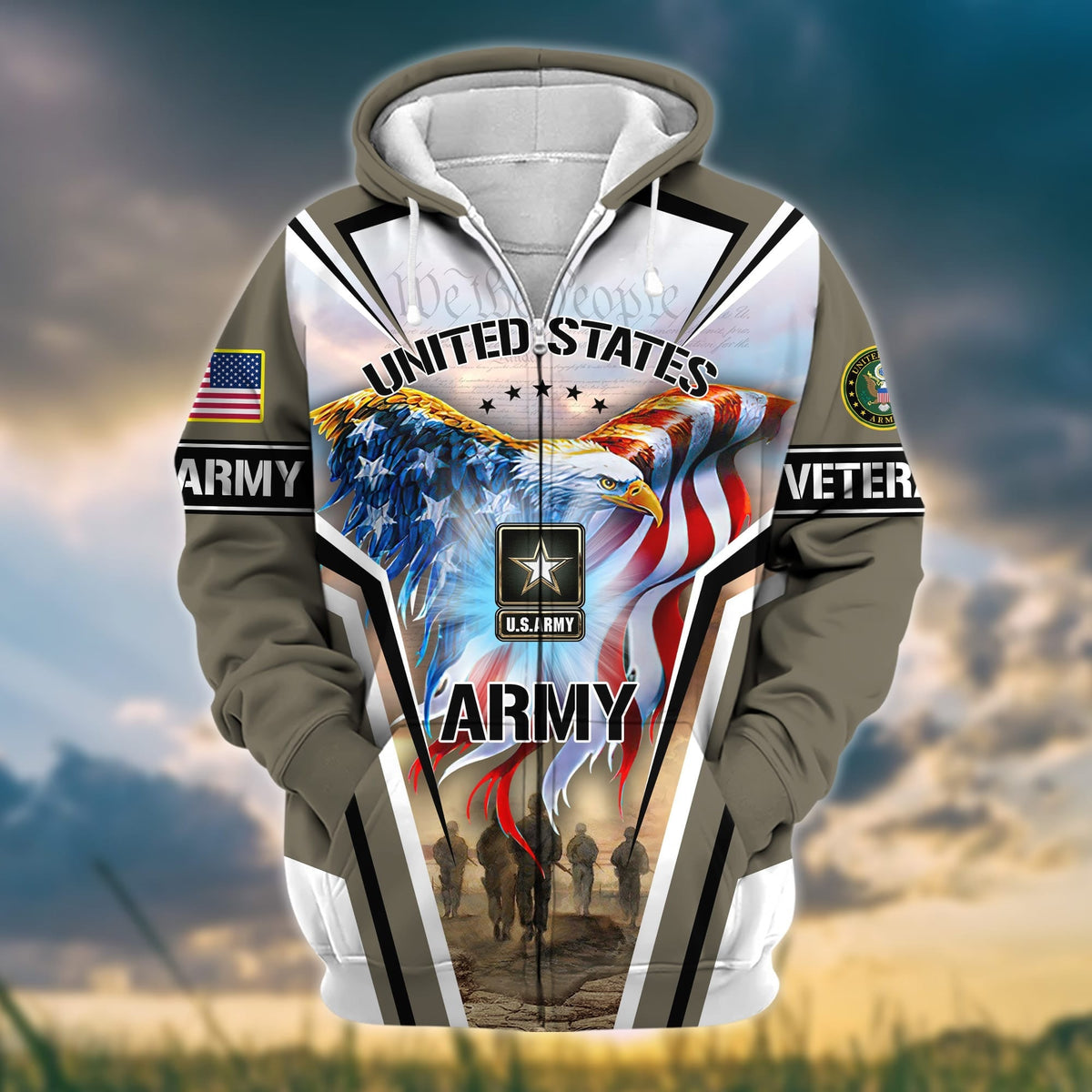 BJ Premium Honoring All Who Served US Veteran Zip Hoodie