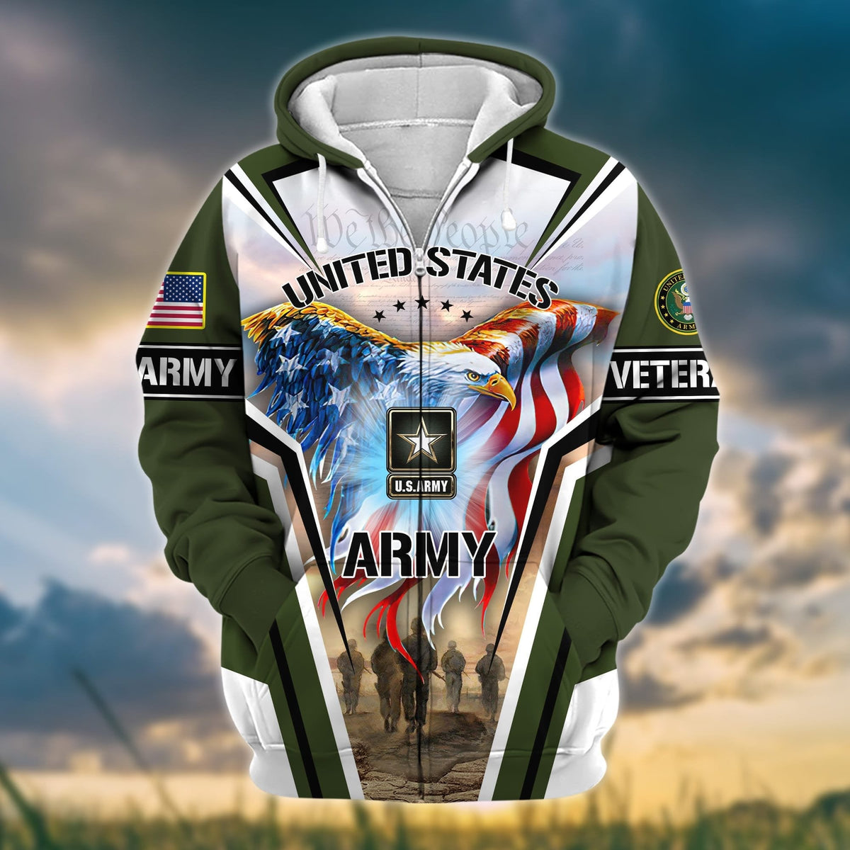 BJ Premium Honoring All Who Served US Veteran Zip Hoodie