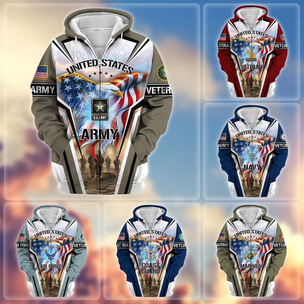 BJ Premium Honoring All Who Served US Veteran Zip Hoodie