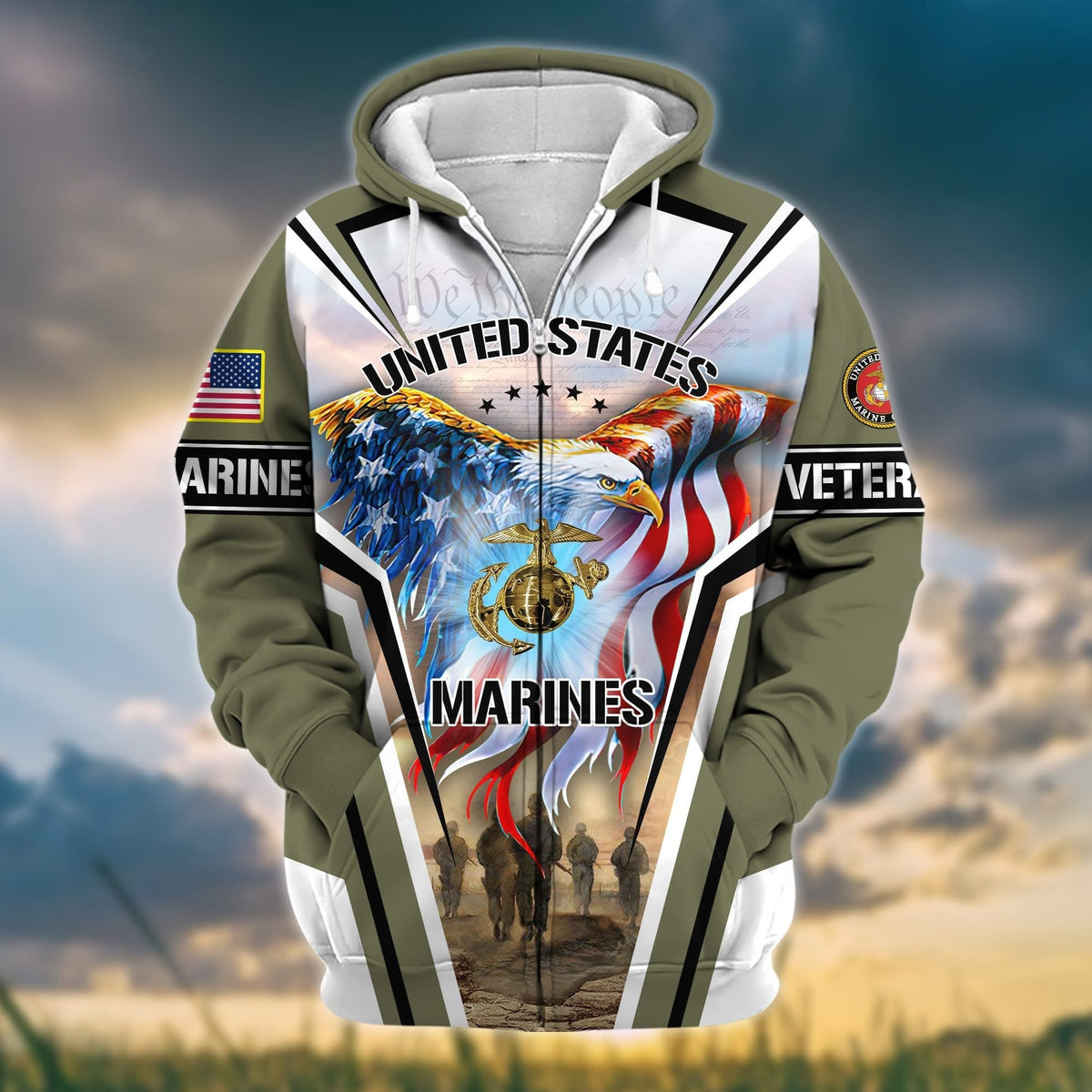 BJ Premium Honoring All Who Served US Veteran Zip Hoodie