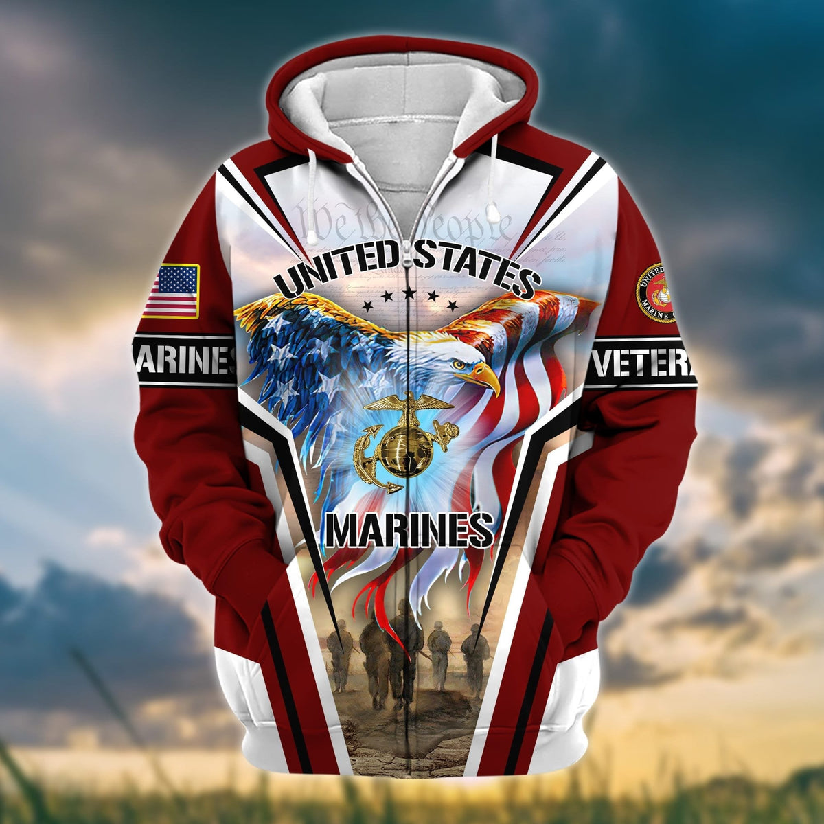 BJ Premium Honoring All Who Served US Veteran Zip Hoodie