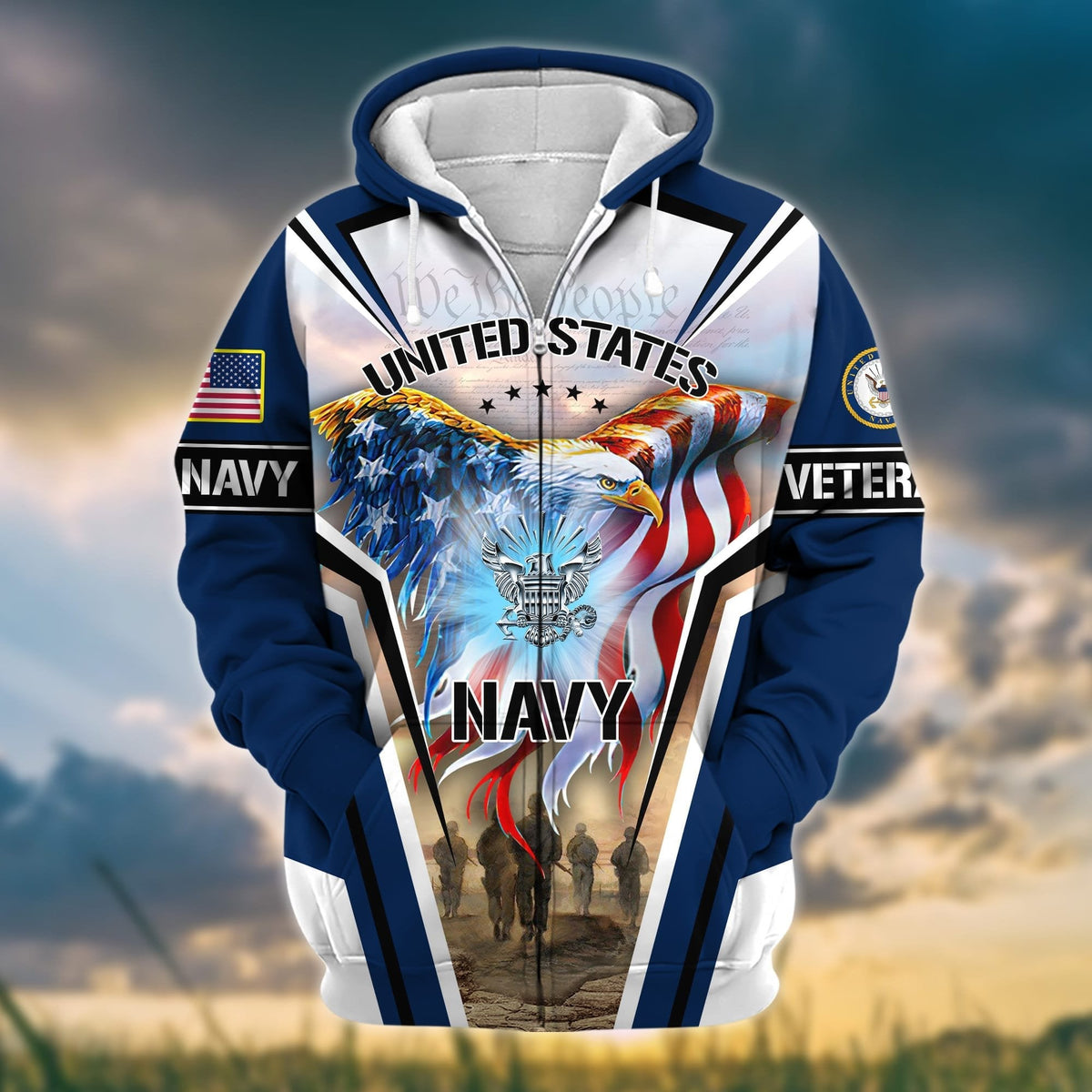 BJ Premium Honoring All Who Served US Veteran Zip Hoodie