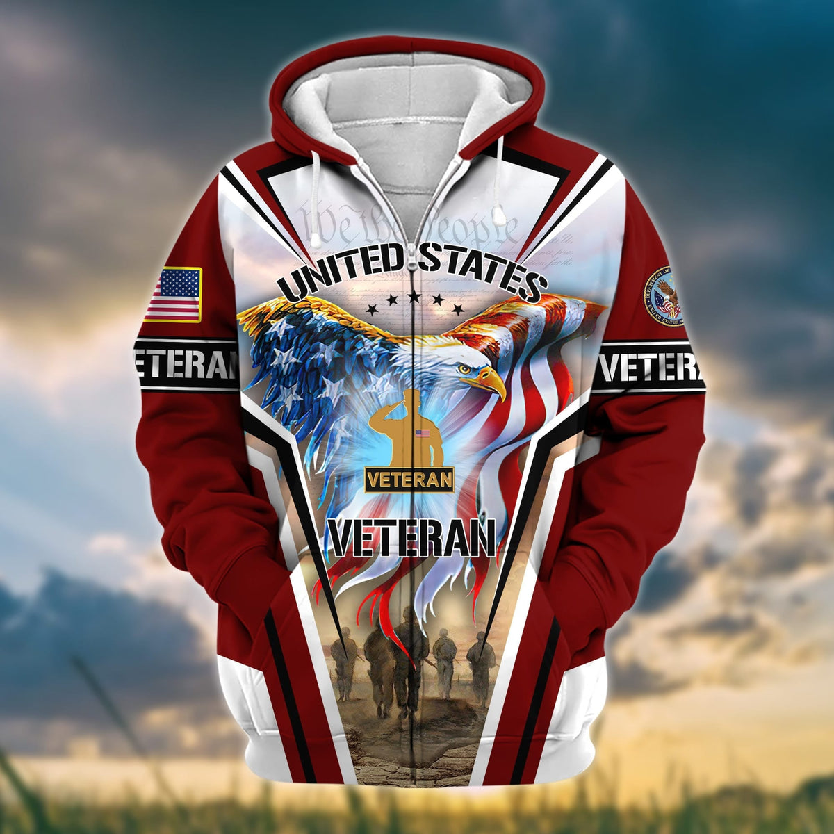 BJ Premium Honoring All Who Served US Veteran Zip Hoodie