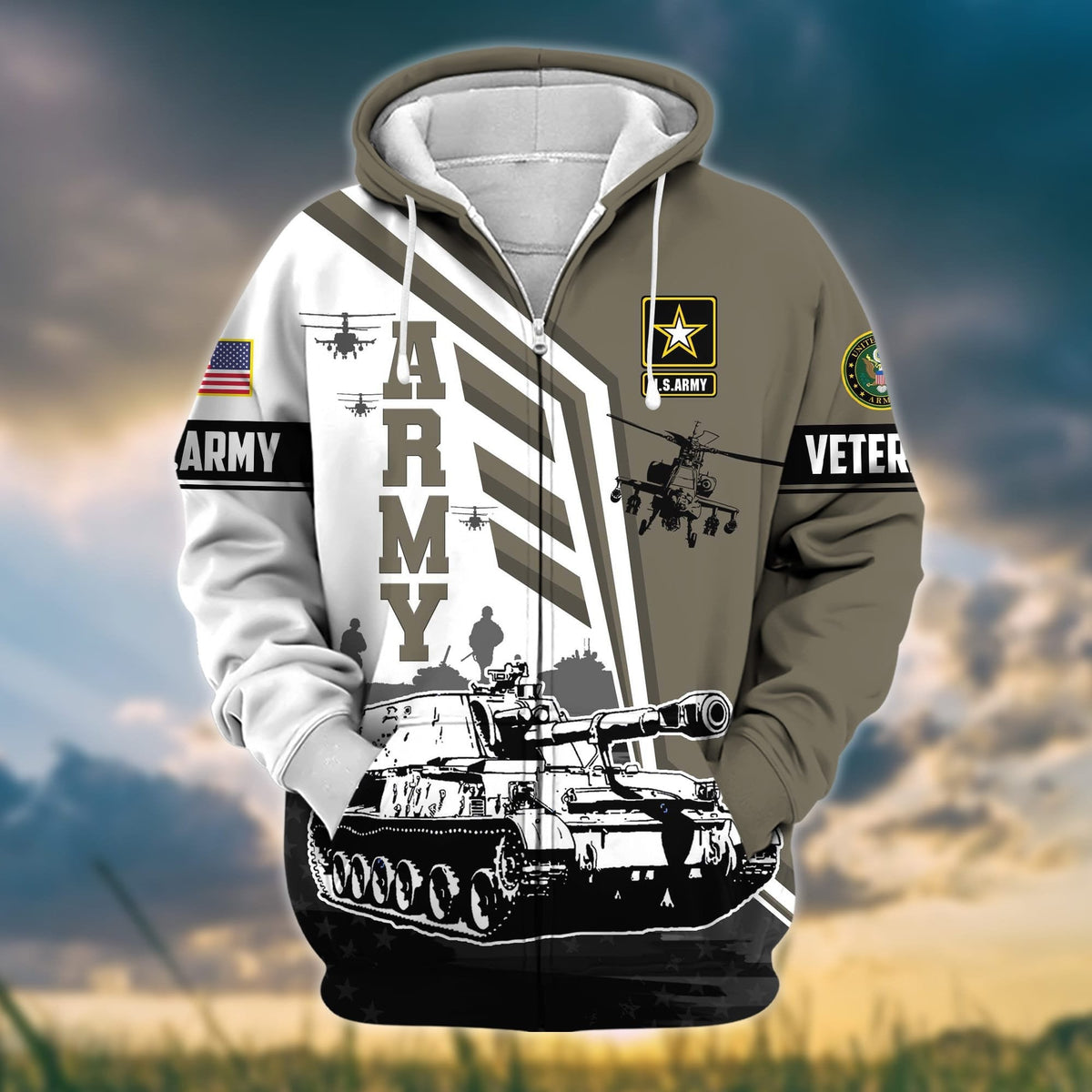 BJ Premium Honoring All Who Served US Veteran Zip Hoodie