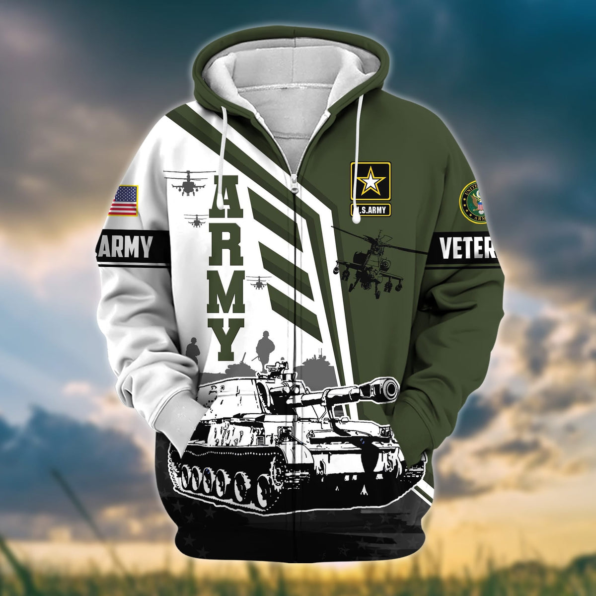 BJ Premium Honoring All Who Served US Veteran Zip Hoodie
