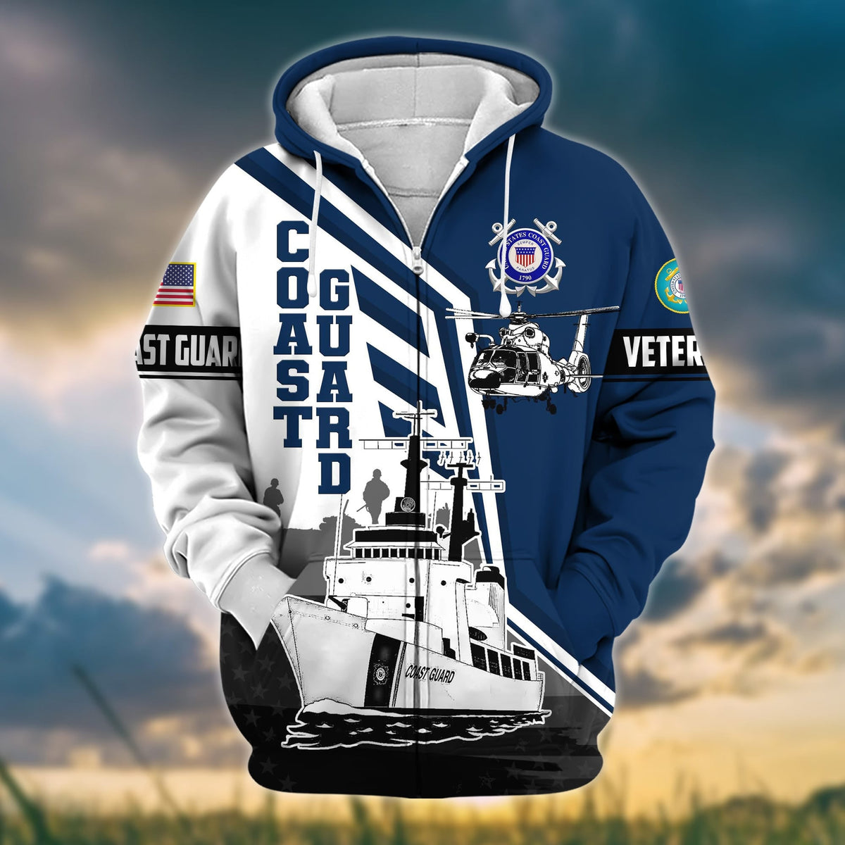 BJ Premium Honoring All Who Served US Veteran Zip Hoodie