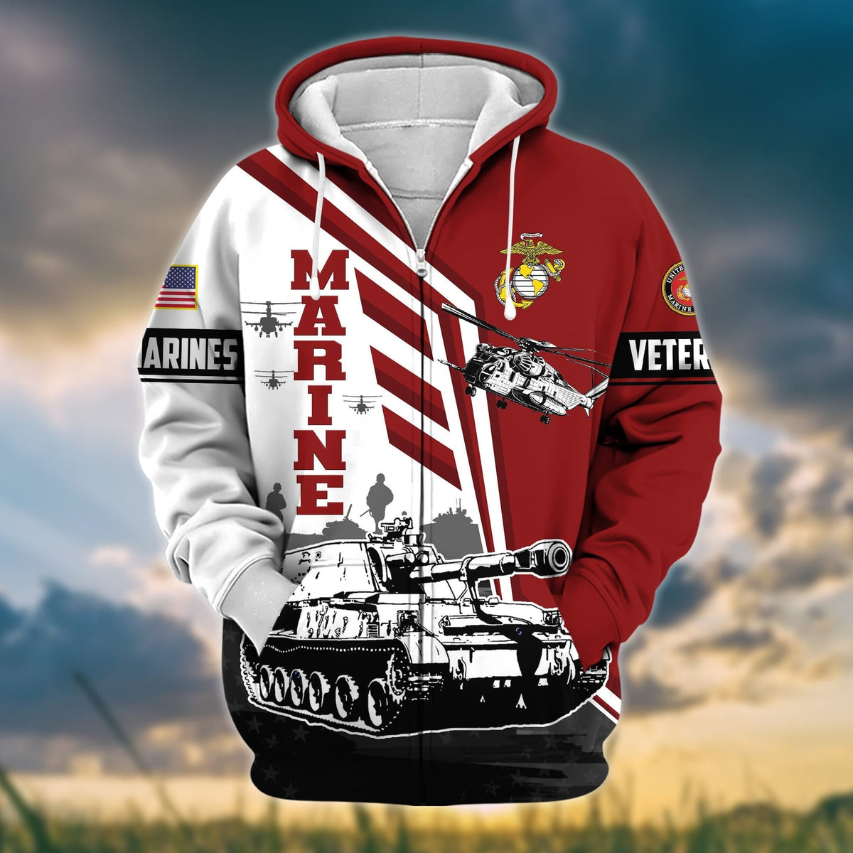 BJ Premium Honoring All Who Served US Veteran Zip Hoodie