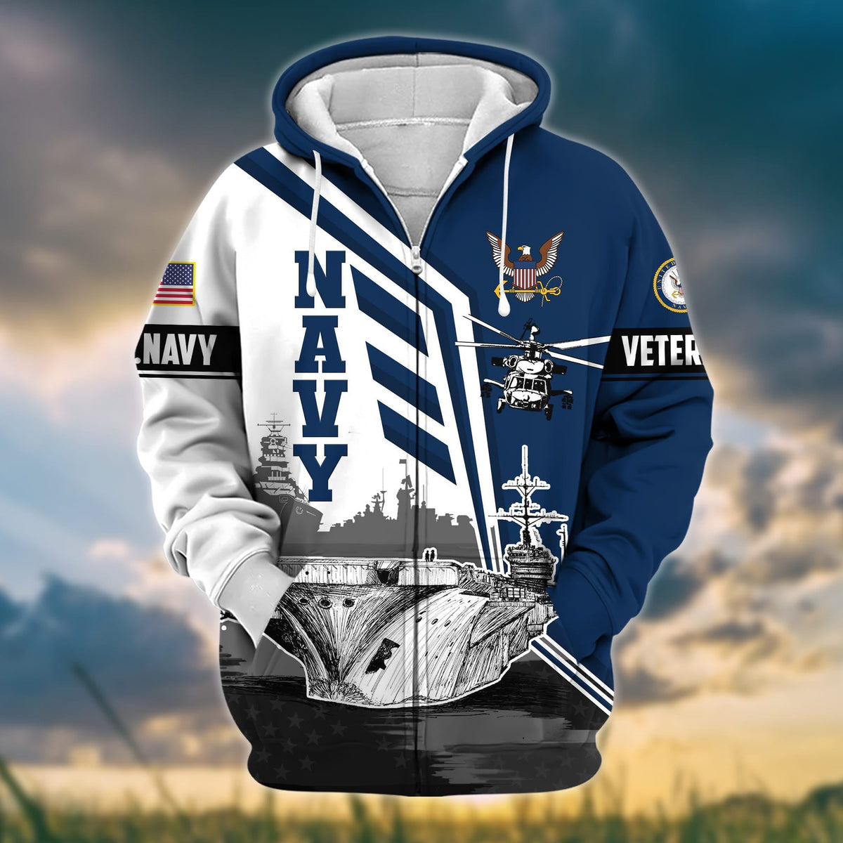 BJ Premium Honoring All Who Served US Veteran Zip Hoodie