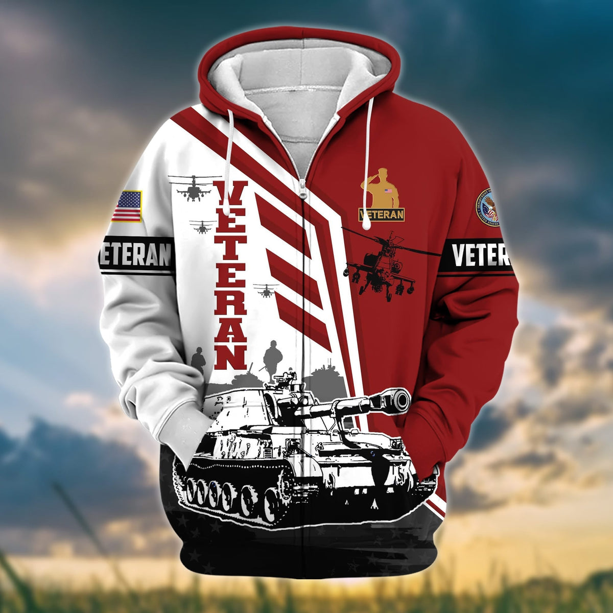 BJ Premium Honoring All Who Served US Veteran Zip Hoodie