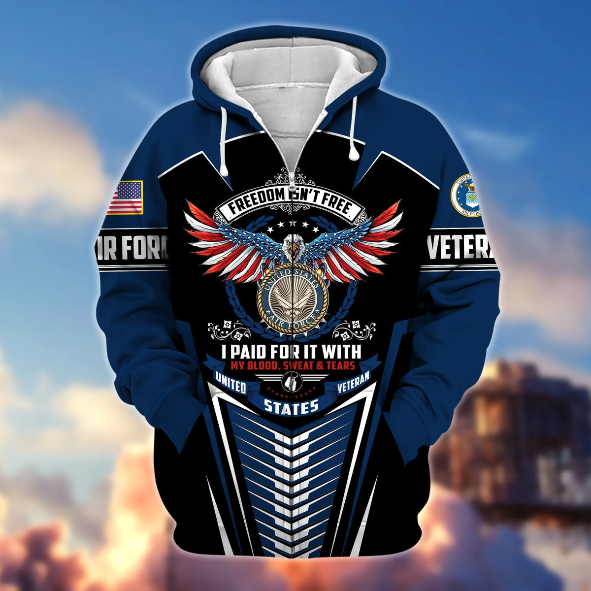 BJ Premium Freedom Is Not Free US Veteran Zip Hoodie