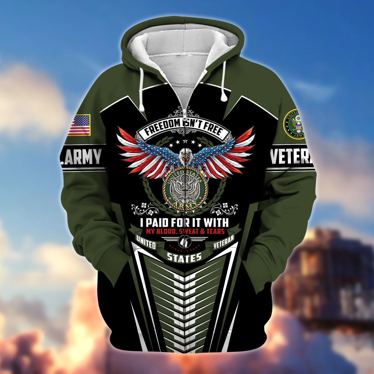 BJ Premium Freedom Is Not Free US Veteran Zip Hoodie