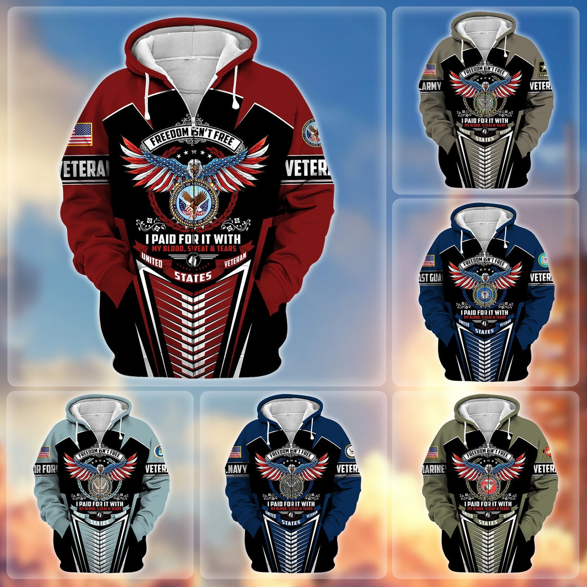 BJ Premium Freedom Is Not Free US Veteran Zip Hoodie
