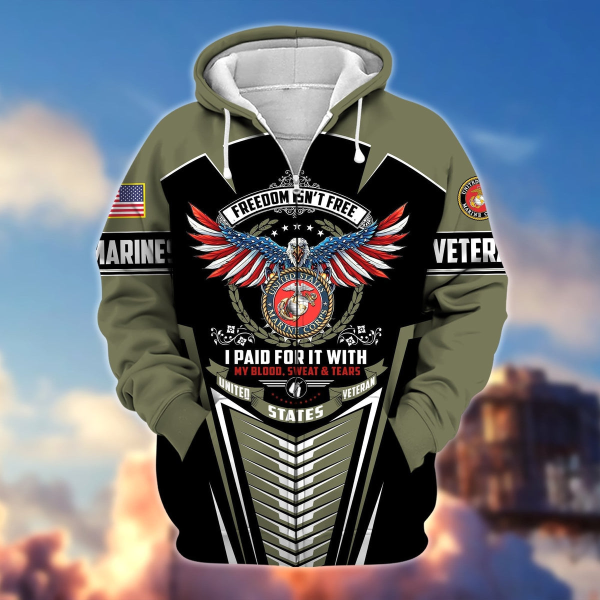 BJ Premium Freedom Is Not Free US Veteran Zip Hoodie