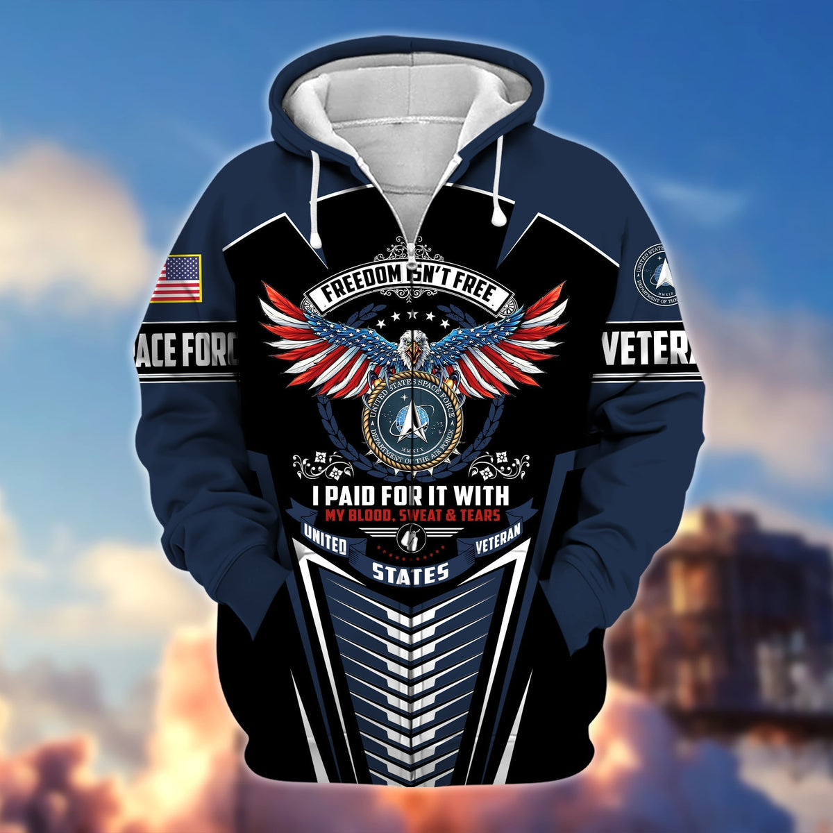 BJ Premium Freedom Is Not Free US Veteran Zip Hoodie