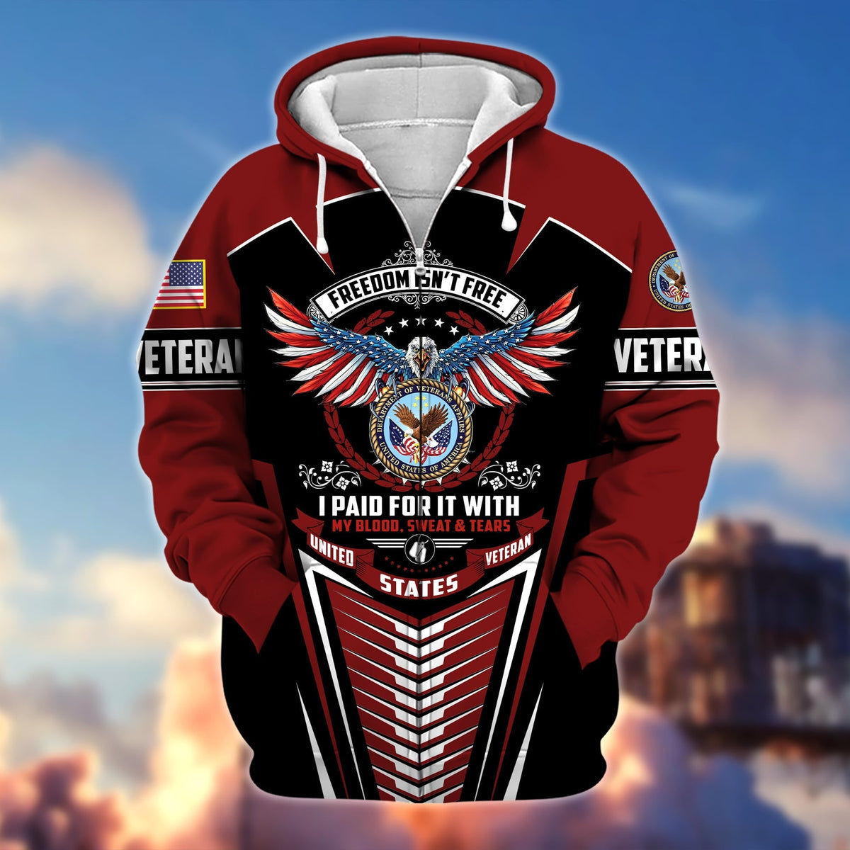 BJ Premium Freedom Is Not Free US Veteran Zip Hoodie