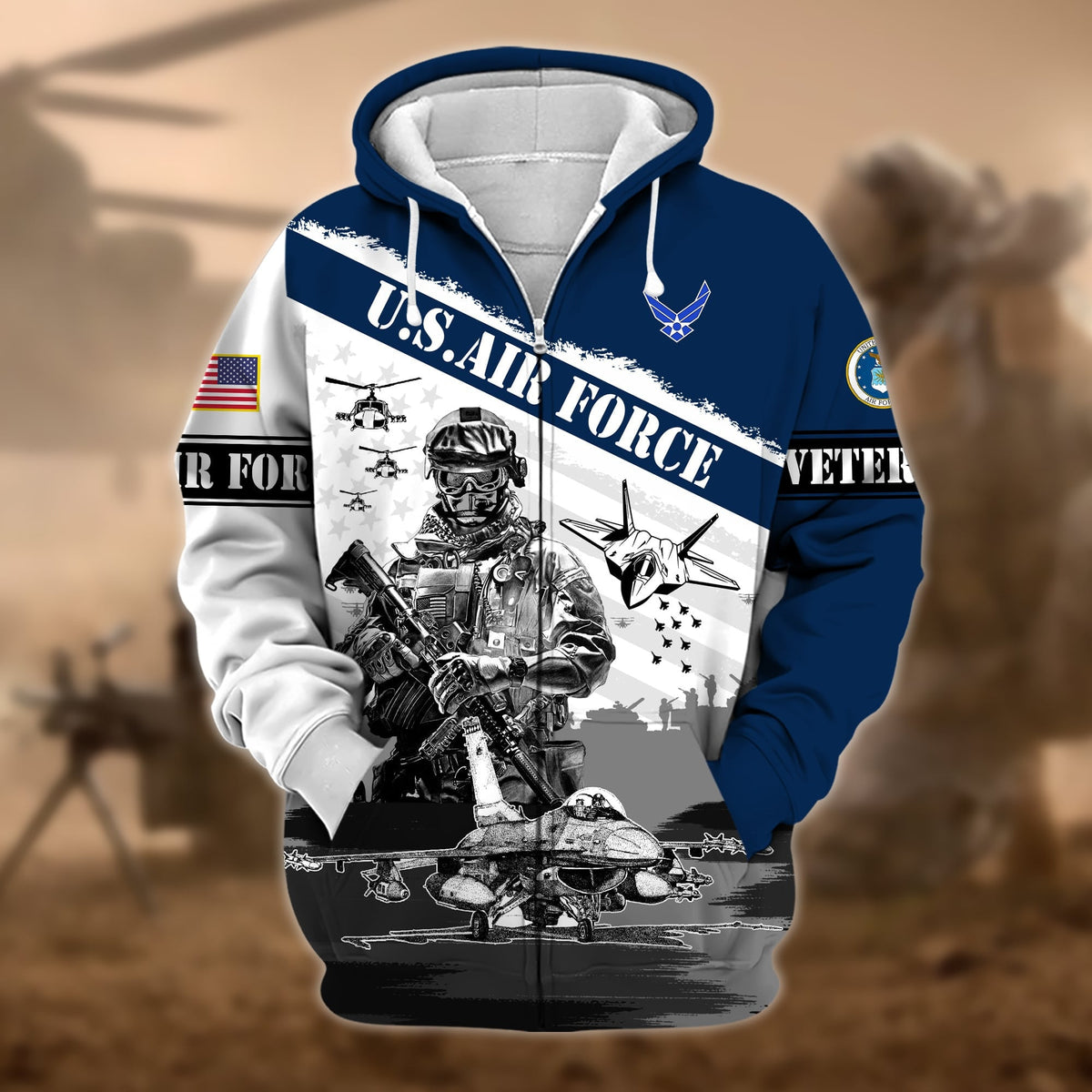 BJ Premium Honoring All Who Served US Veteran Zip Hoodie