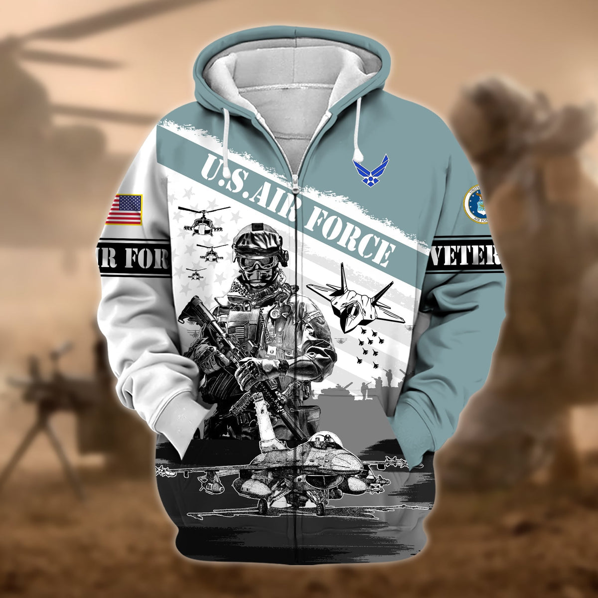BJ Premium Honoring All Who Served US Veteran Zip Hoodie