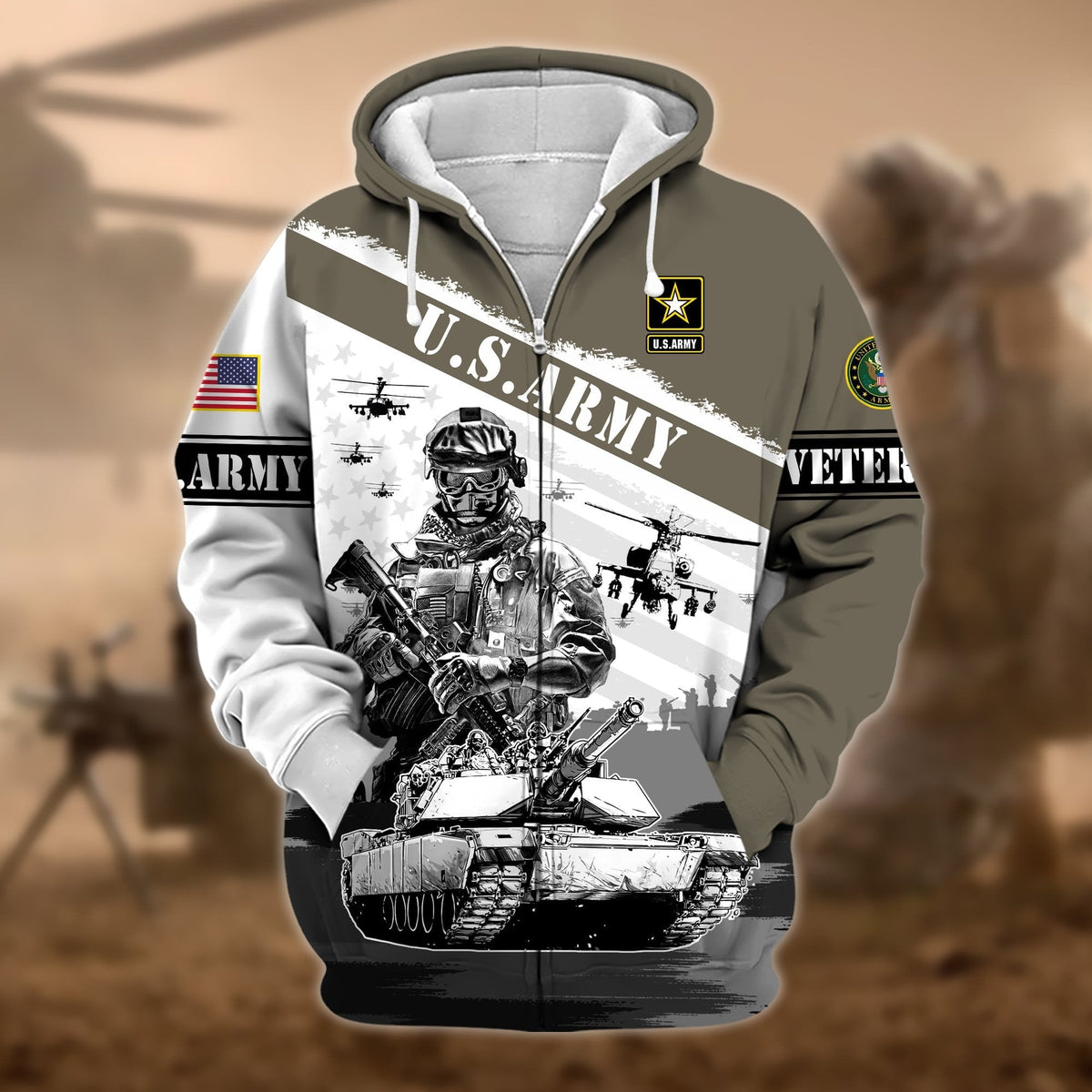 BJ Premium Honoring All Who Served US Veteran Zip Hoodie