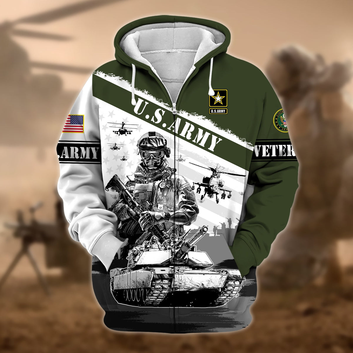BJ Premium Honoring All Who Served US Veteran Zip Hoodie