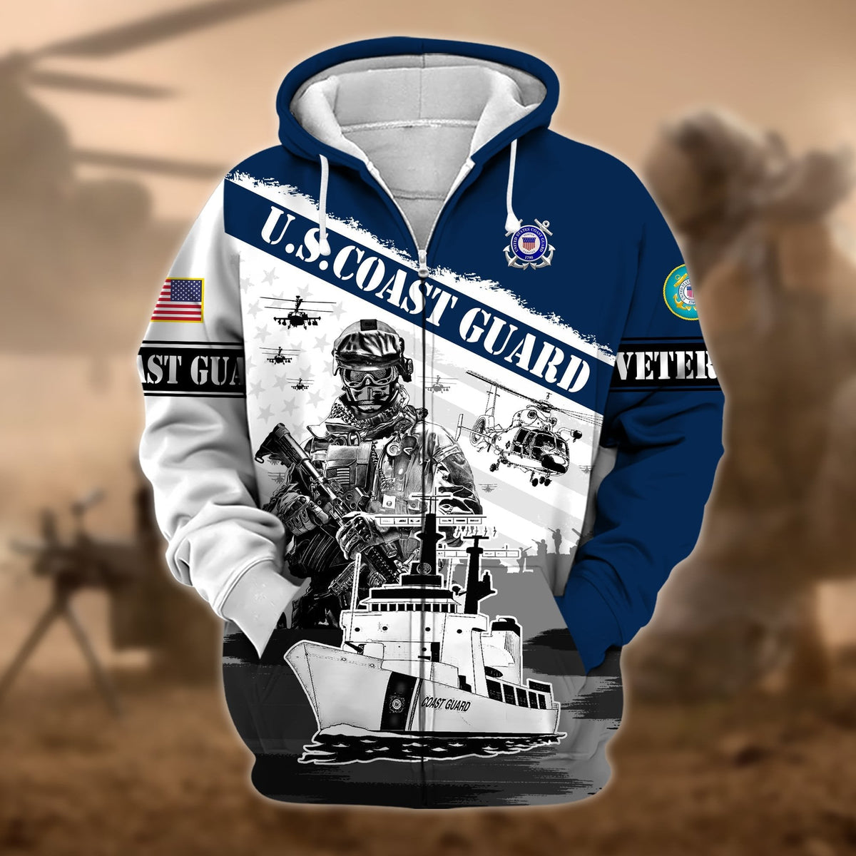 BJ Premium Honoring All Who Served US Veteran Zip Hoodie