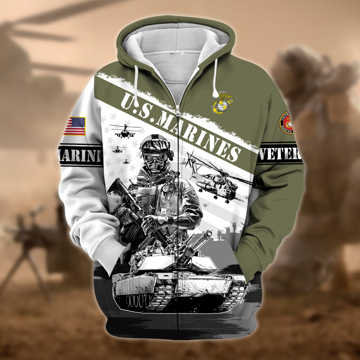 BJ Premium Honoring All Who Served US Veteran Zip Hoodie
