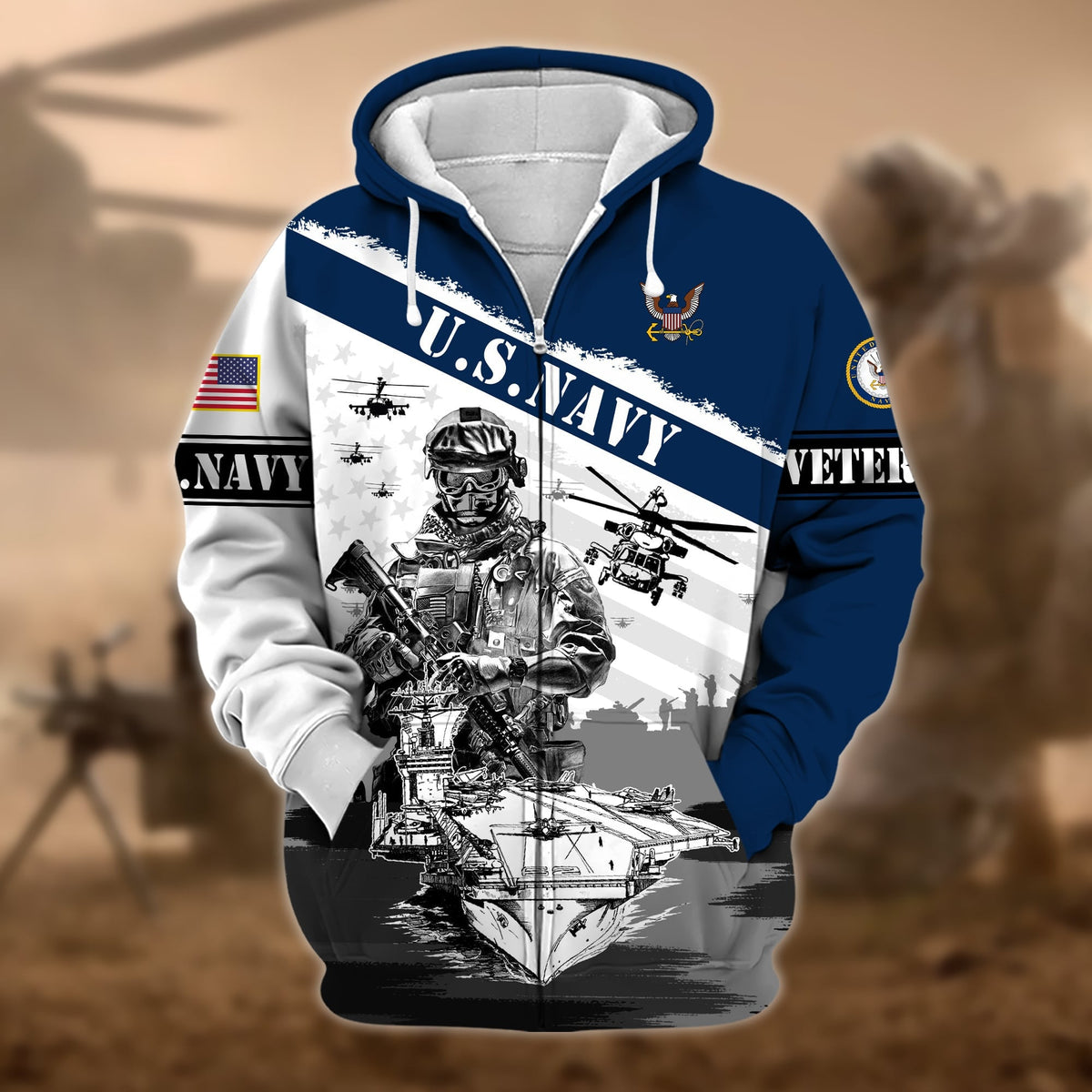 BJ Premium Honoring All Who Served US Veteran Zip Hoodie