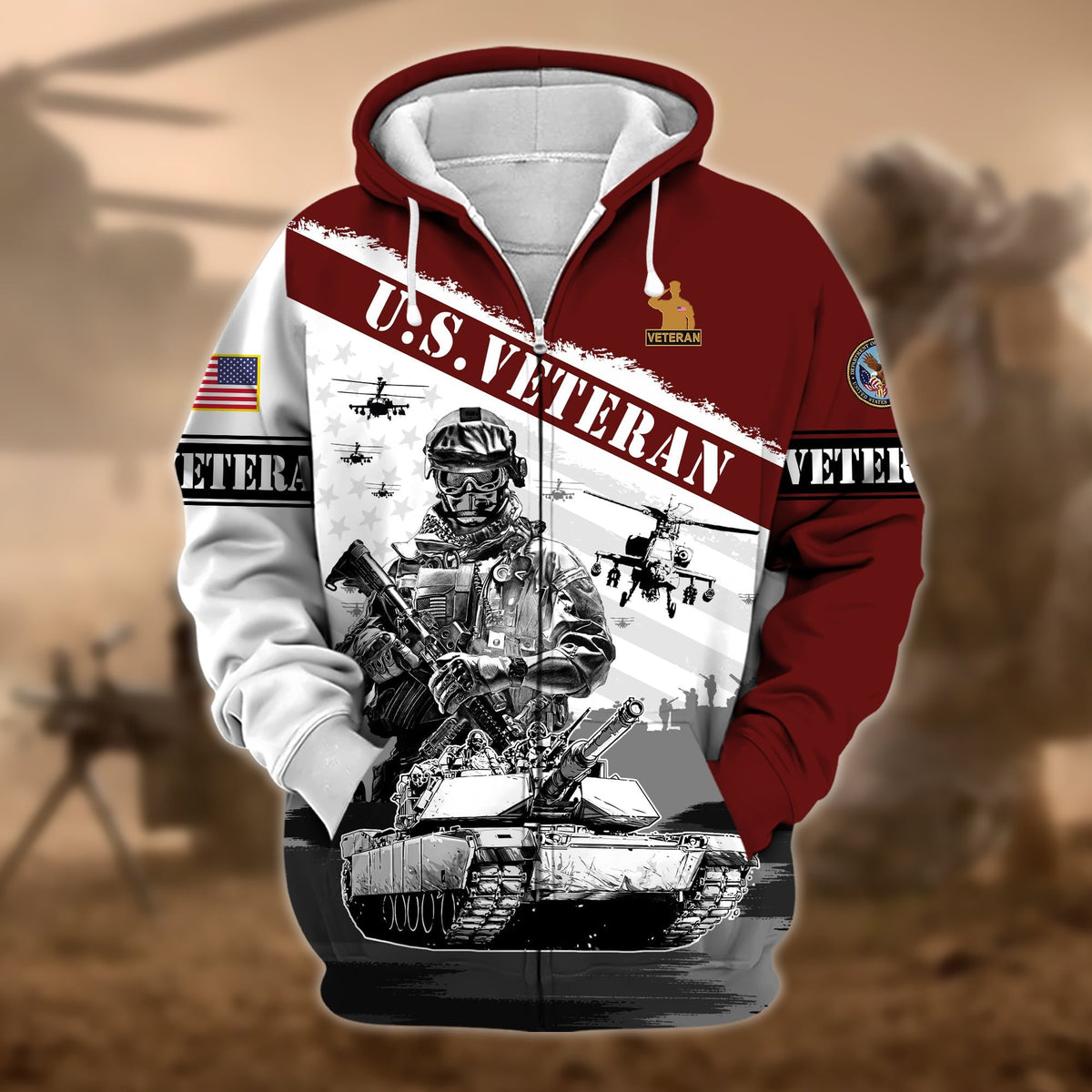 BJ Premium Honoring All Who Served US Veteran Zip Hoodie