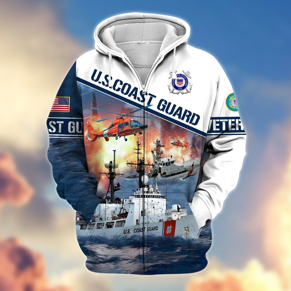 BJ Premium Proudly Served US Veteran Zip Hoodie