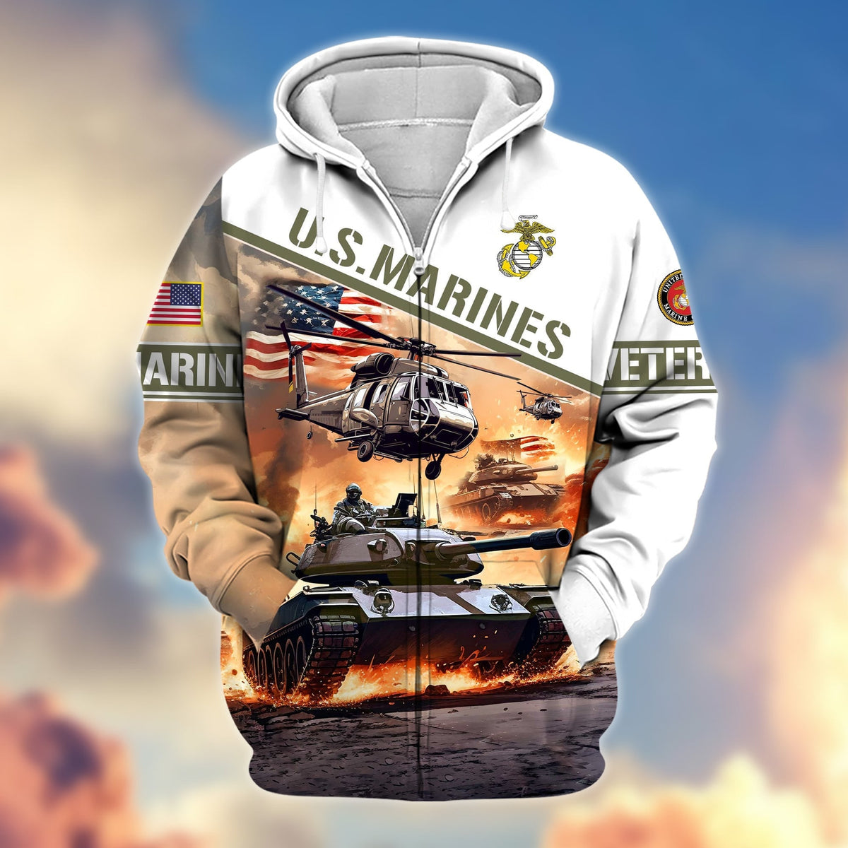 BJ Premium Proudly Served US Veteran Zip Hoodie
