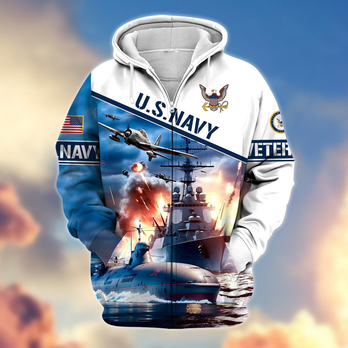 BJ Premium Proudly Served US Veteran Zip Hoodie