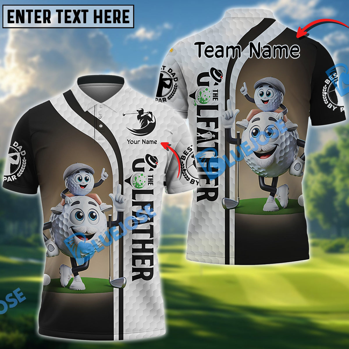 BlueJose The Golfather Funny Golf Polo Shirt, Custom Name & Team Name 3D Shirts