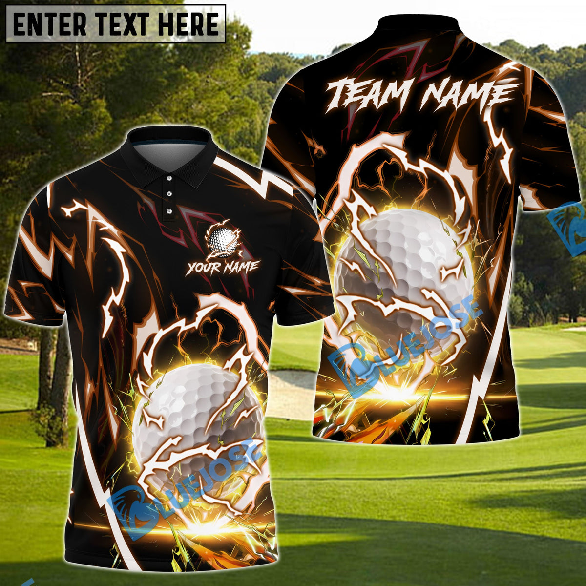 BlueJose Thunder Strike Golf Polo Shirt, Customized Name & Team Name 3D Shirts (4 Colors)
