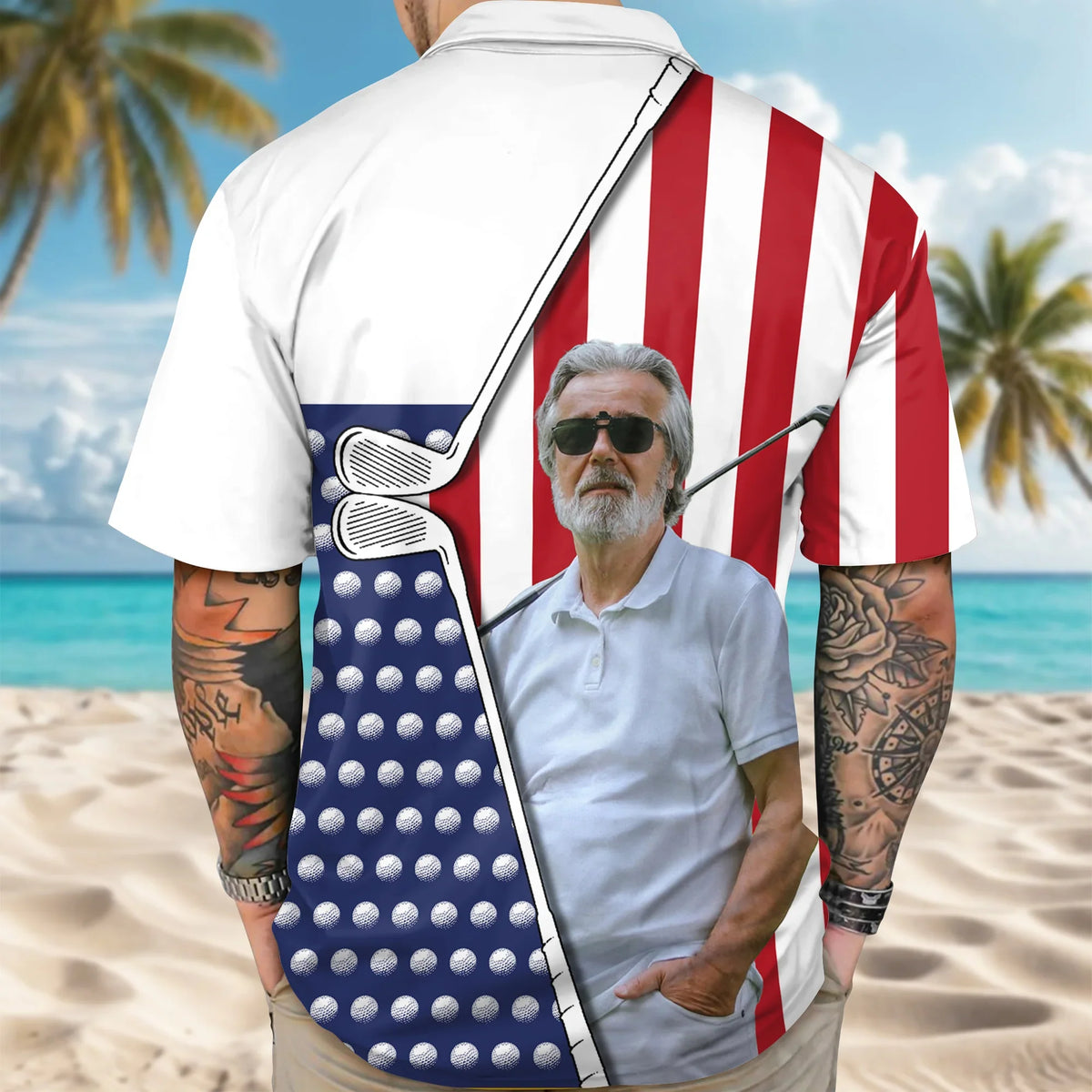 BlueJose Custom Photo And Name Golf USA Flag Pattern Hawaii Shirt