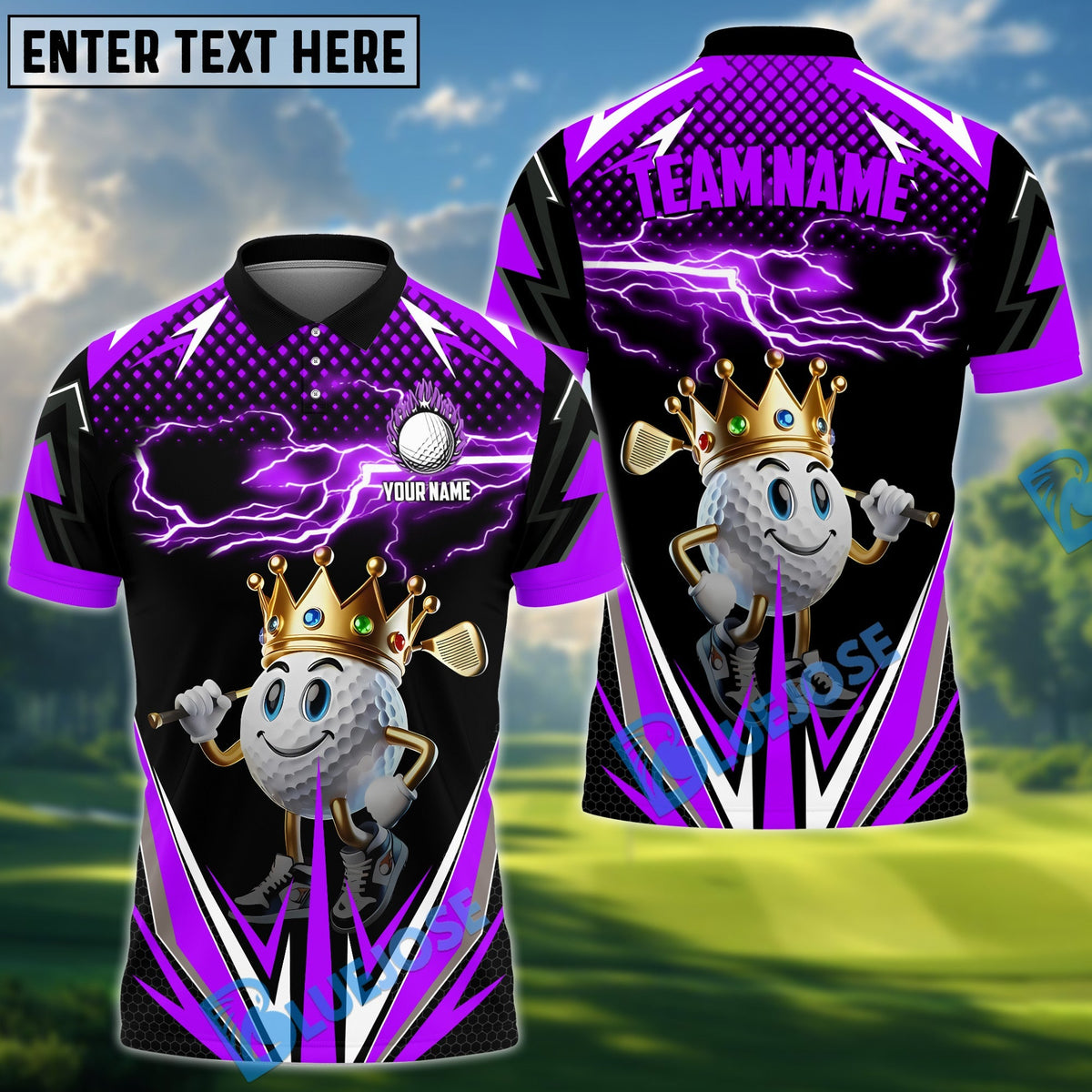 BlueJose Golf Funny Ball Thunder Pattern Customized Name, Team Name 3D Shirts (4 Colors)