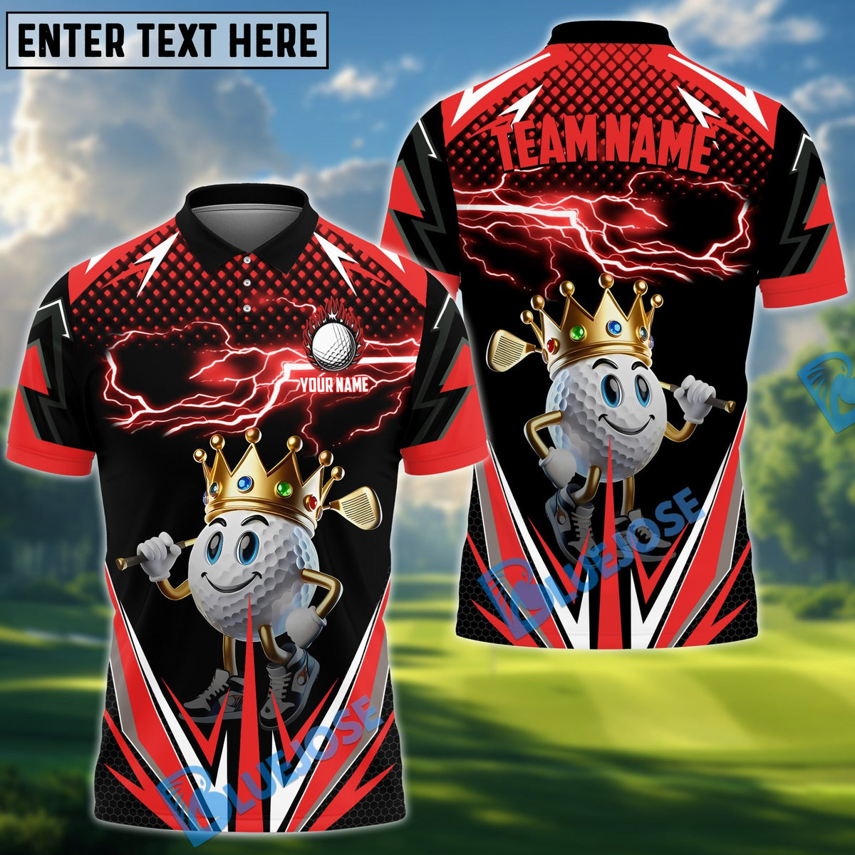 BlueJose Golf Funny Ball Thunder Pattern Customized Name, Team Name 3D Shirts (4 Colors)