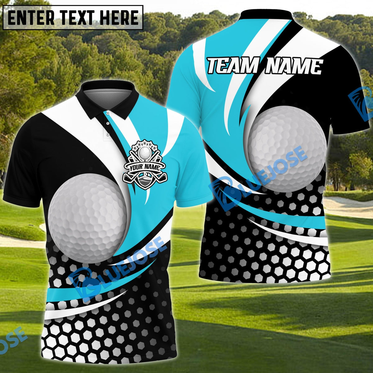 BlueJose Golf Curved Dot Pattern Customized Name, Team Name 3D Shirts (4 Colors)