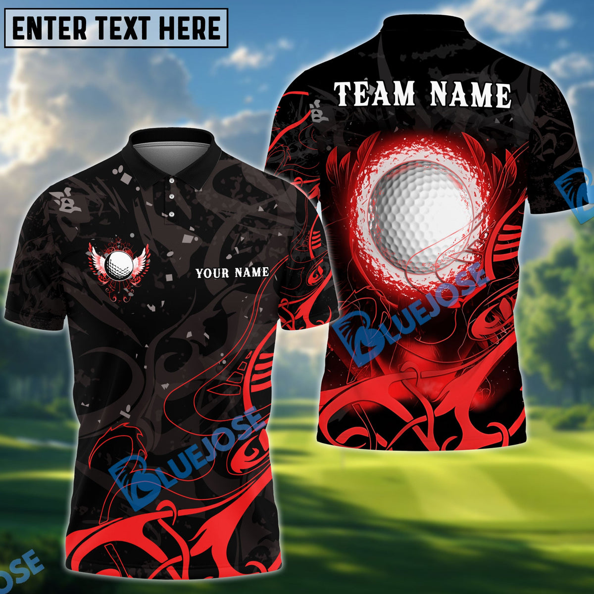 BlueJose Golf Ball Wing Customized Name, Team Name 3D Shirts (4 Colors)
