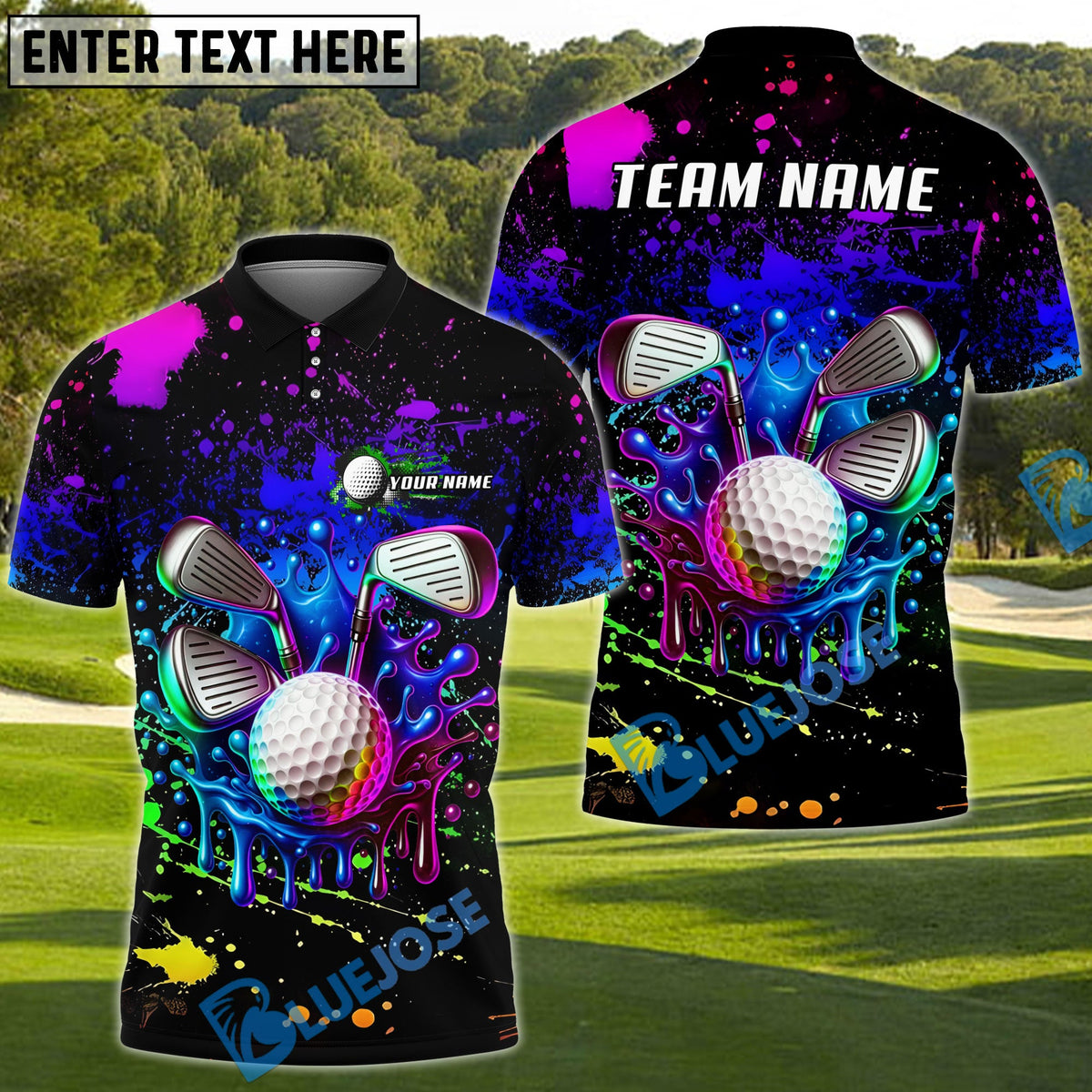 BlueJose Golf Ball Paint Splash Drip Customized Name, Team Name 3D Shirts (4 Colors)