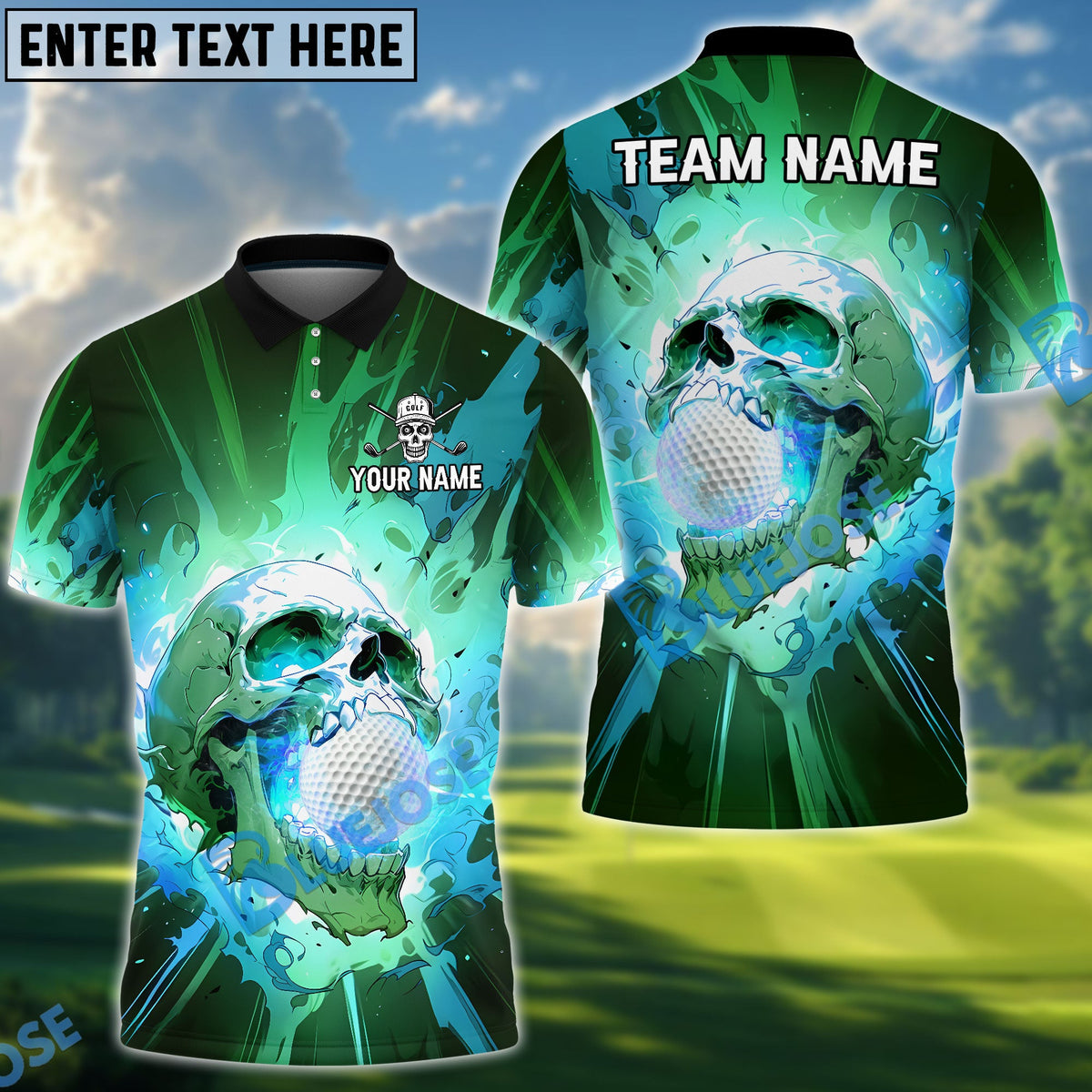 BlueJose Skull Blast Golf Polo Shirt, Customized Name & Team Name 3D Shirts (4 Colors)