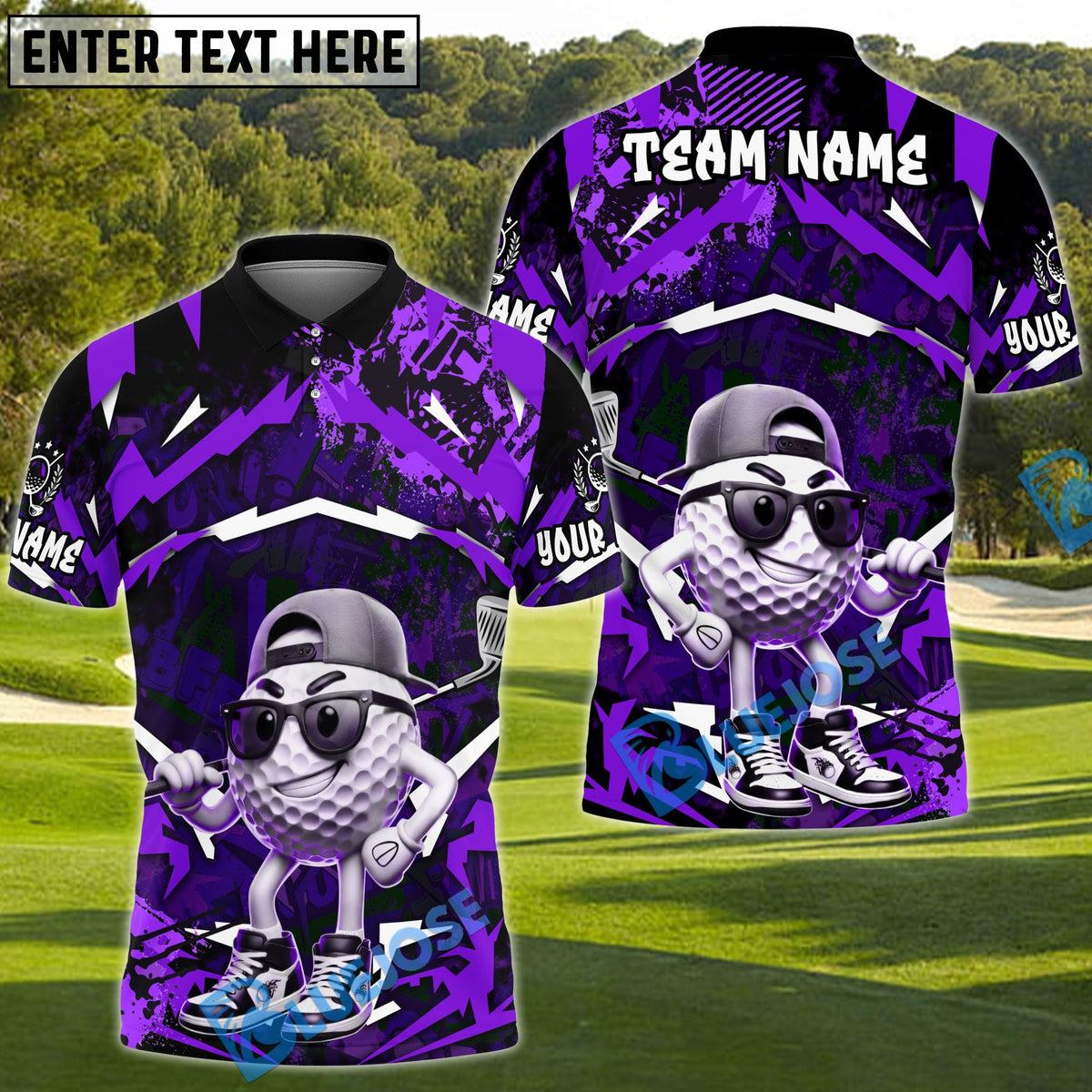 BlueJose Street Swing Golf Polo Funny Golf Polo Shirt, Customized Name & Team Name 3D Shirts (4 Colors)