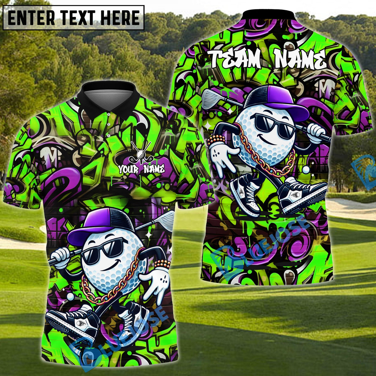 BlueJose Hip Hop Golf Ball Shirt, Customized Name & Team Name 3D Shirts (4 Colors)