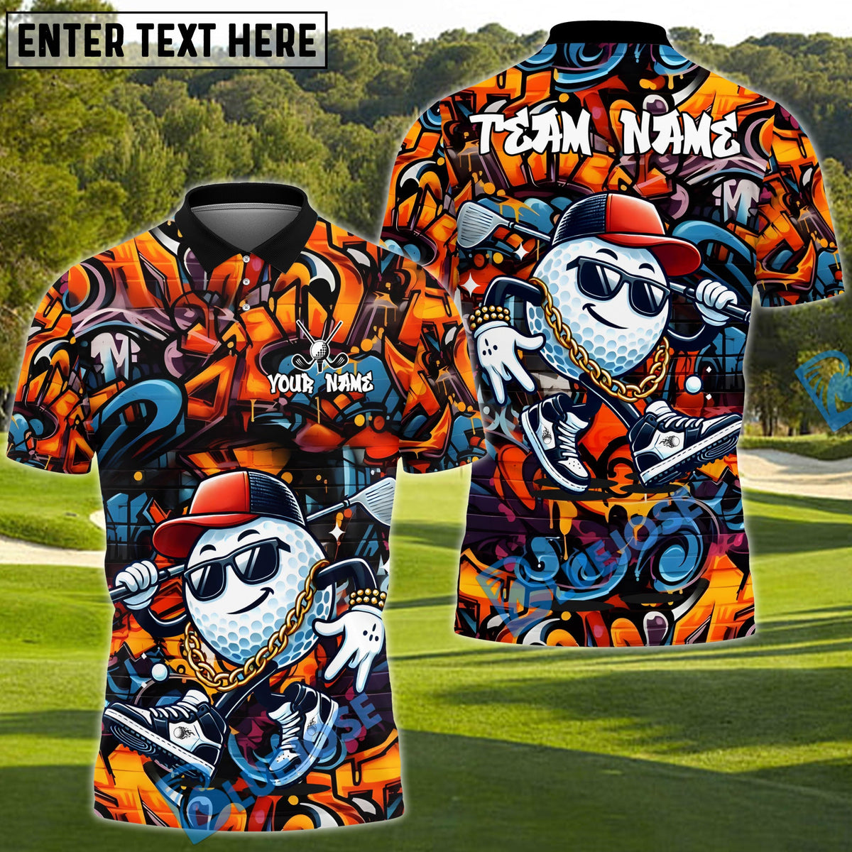 BlueJose Hip Hop Golf Ball Shirt, Customized Name & Team Name 3D Shirts (4 Colors)