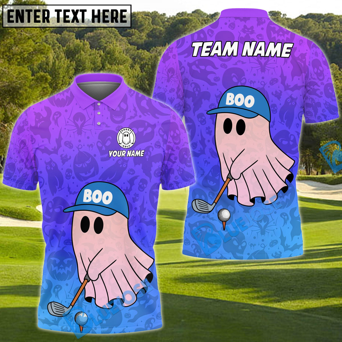 BlueJose Boo Ghost Funny Golf Polo Shirt, Customized Name & Team Name 3D Shirts (4 Colors)