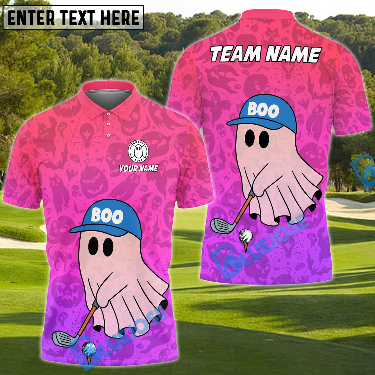 BlueJose Boo Ghost Funny Golf Polo Shirt, Customized Name & Team Name 3D Shirts (4 Colors)