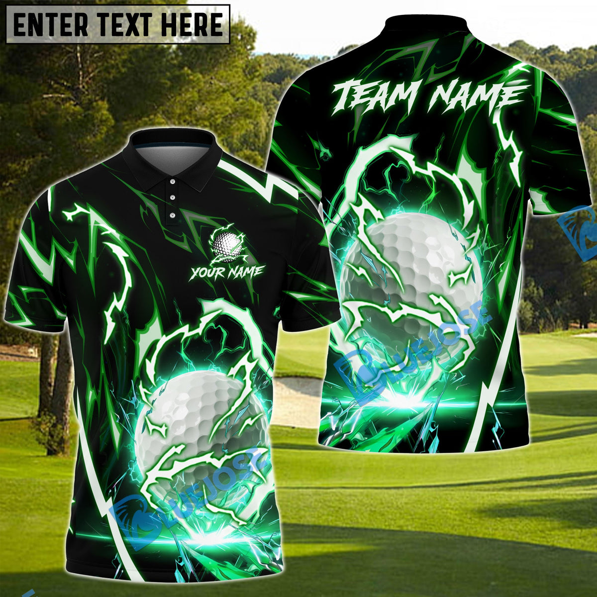 BlueJose Thunder Strike Golf Polo Shirt, Customized Name & Team Name 3D Shirts (4 Colors)