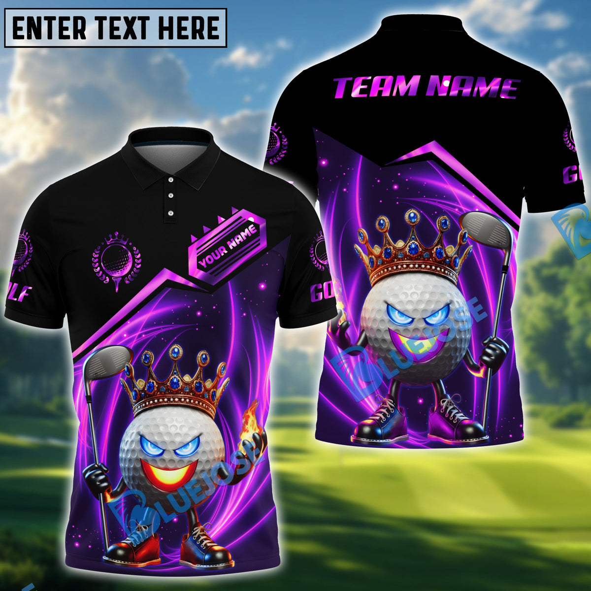 BlueJose King of Swing Golf Polo Shirt, Customized Name & Team Name 3D Shirts (4 Colors)